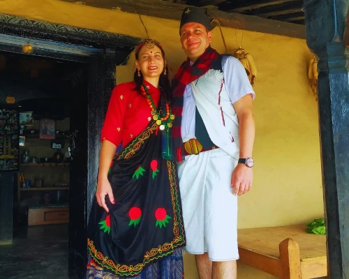 Guest Wearing Traditional Cultural Dress In Ghandruk