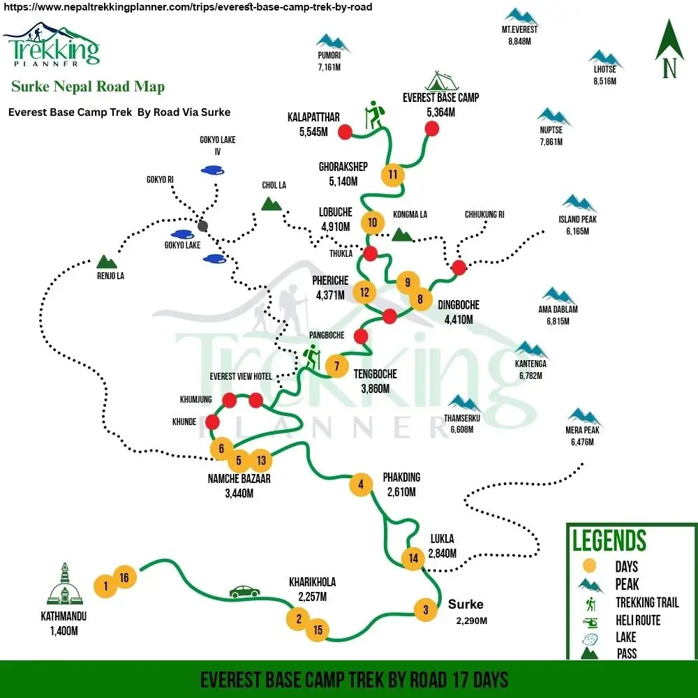 ebc trek via surke nepal road map