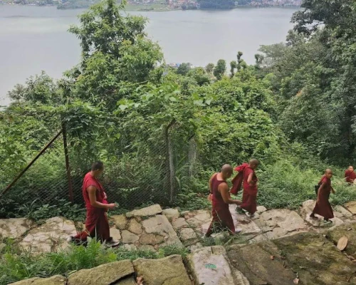 Monk Hiking From World Peace Pagoda Pokhara