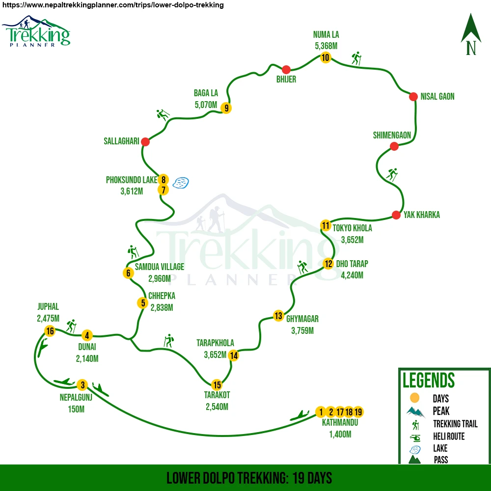 Lower Dolpo Trekking: 19 Days Map